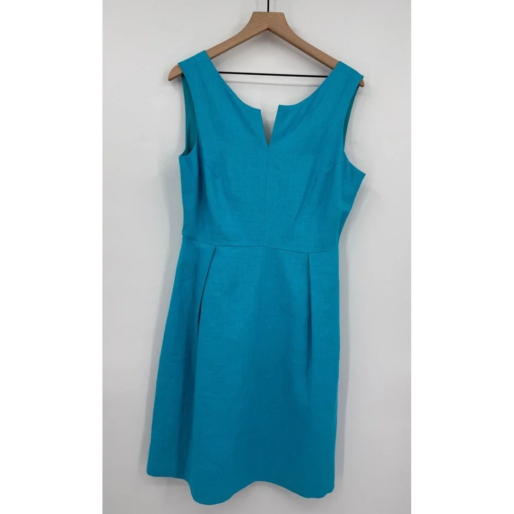 Kate Spade Dress Womens 14 Blue Aqua Linen Blend Cleo‎ Sleeveless Pockets NEW